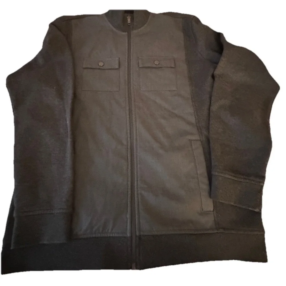 Mens Alfani Zip Casual Jacket Charcoal Gray Sweatshirt Coat Preppy Medium